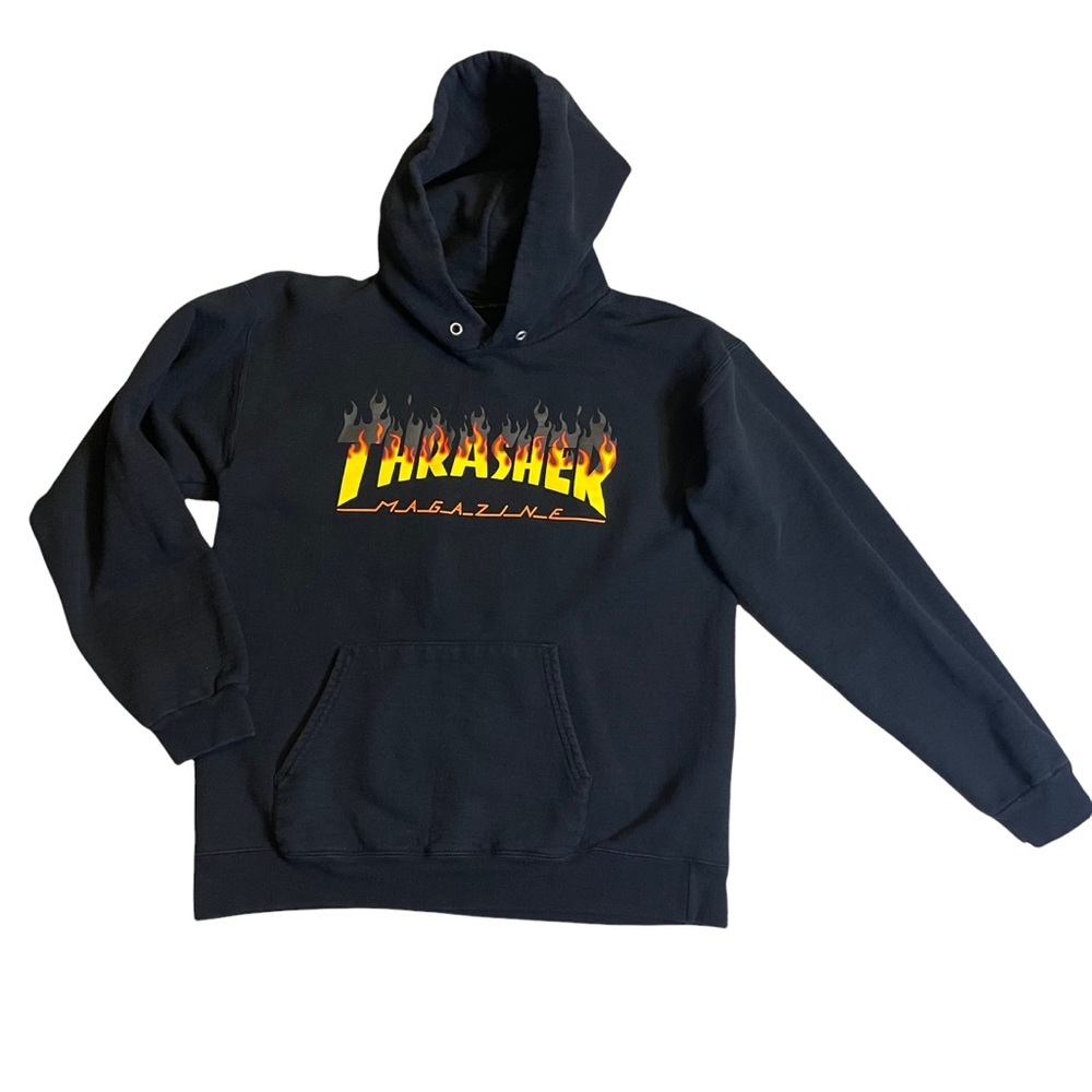 Thrasher Boys Flame Logo Black Hoodie, Youth Size Medium